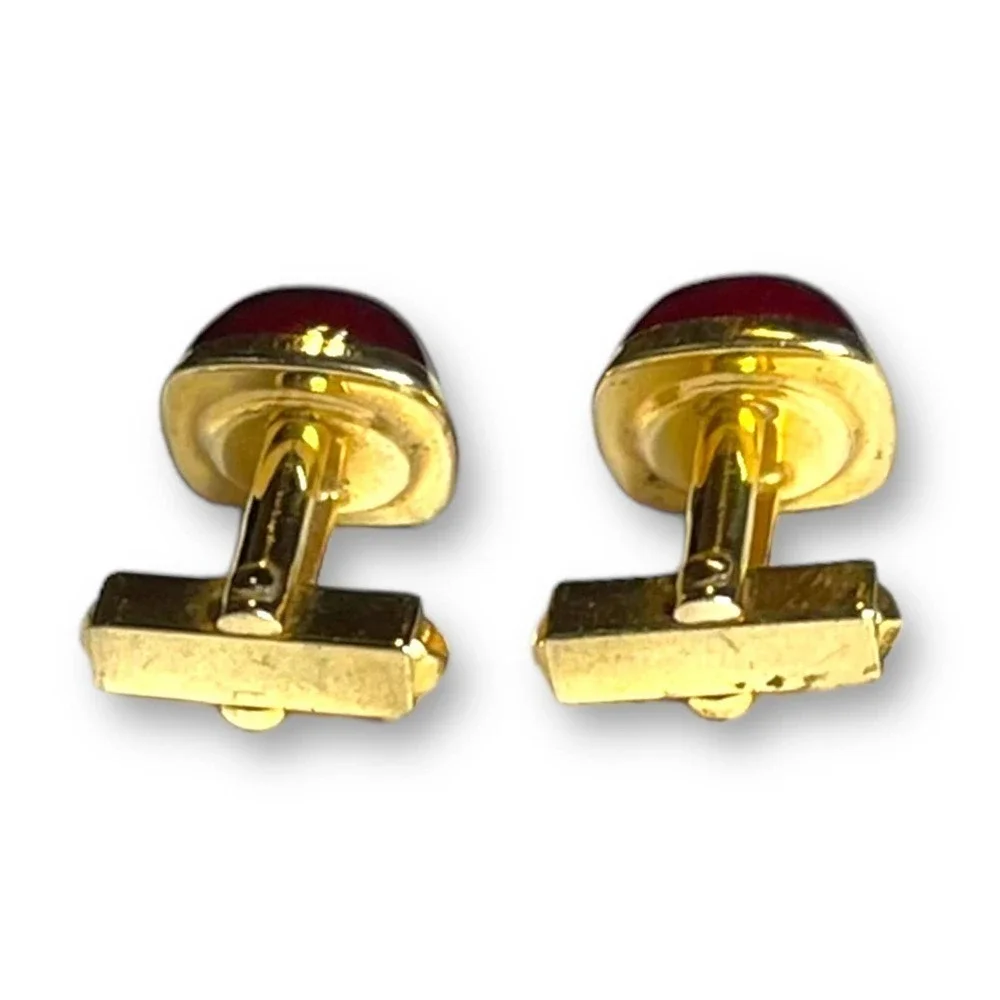 Anson Vintage Cufflinks Gold Tone Cherry Red Lucite